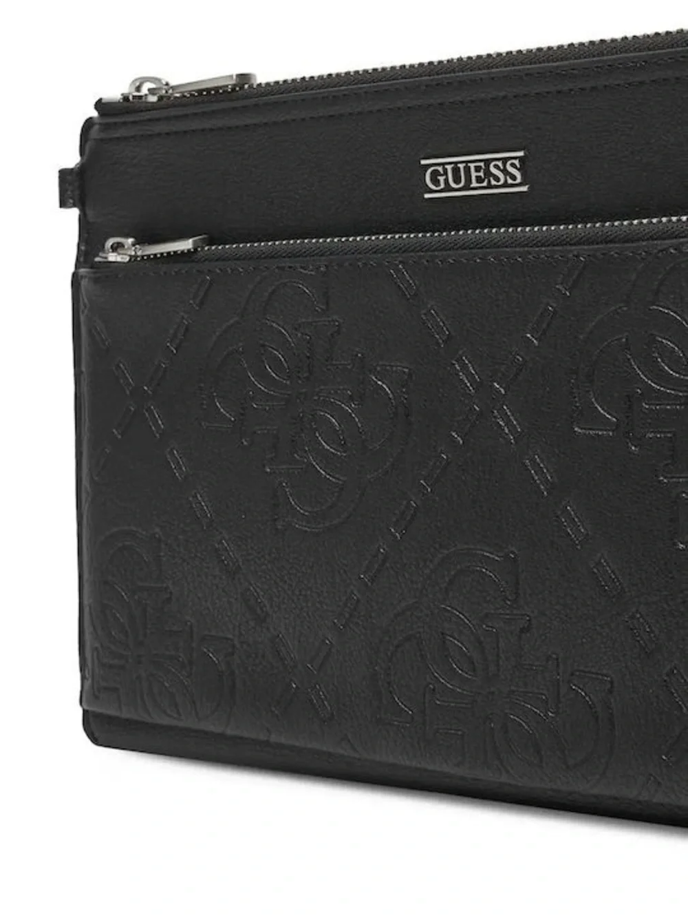 New GUESS Black Embossed Leather Zip-Top Wristlet Clutch